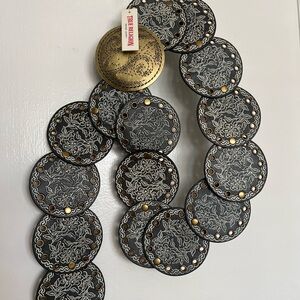 True Religion Black and Gold Decorative Medallion Belt